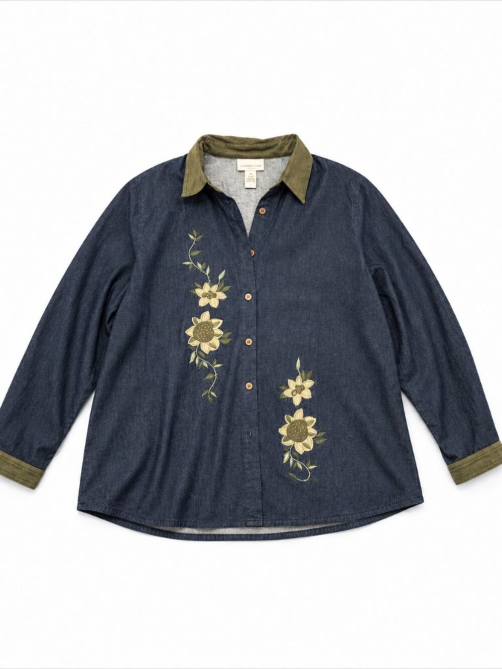 Susan Graver Denim Shirt Jacket Women’s 3X Floral Embroidered Plus Size EUC